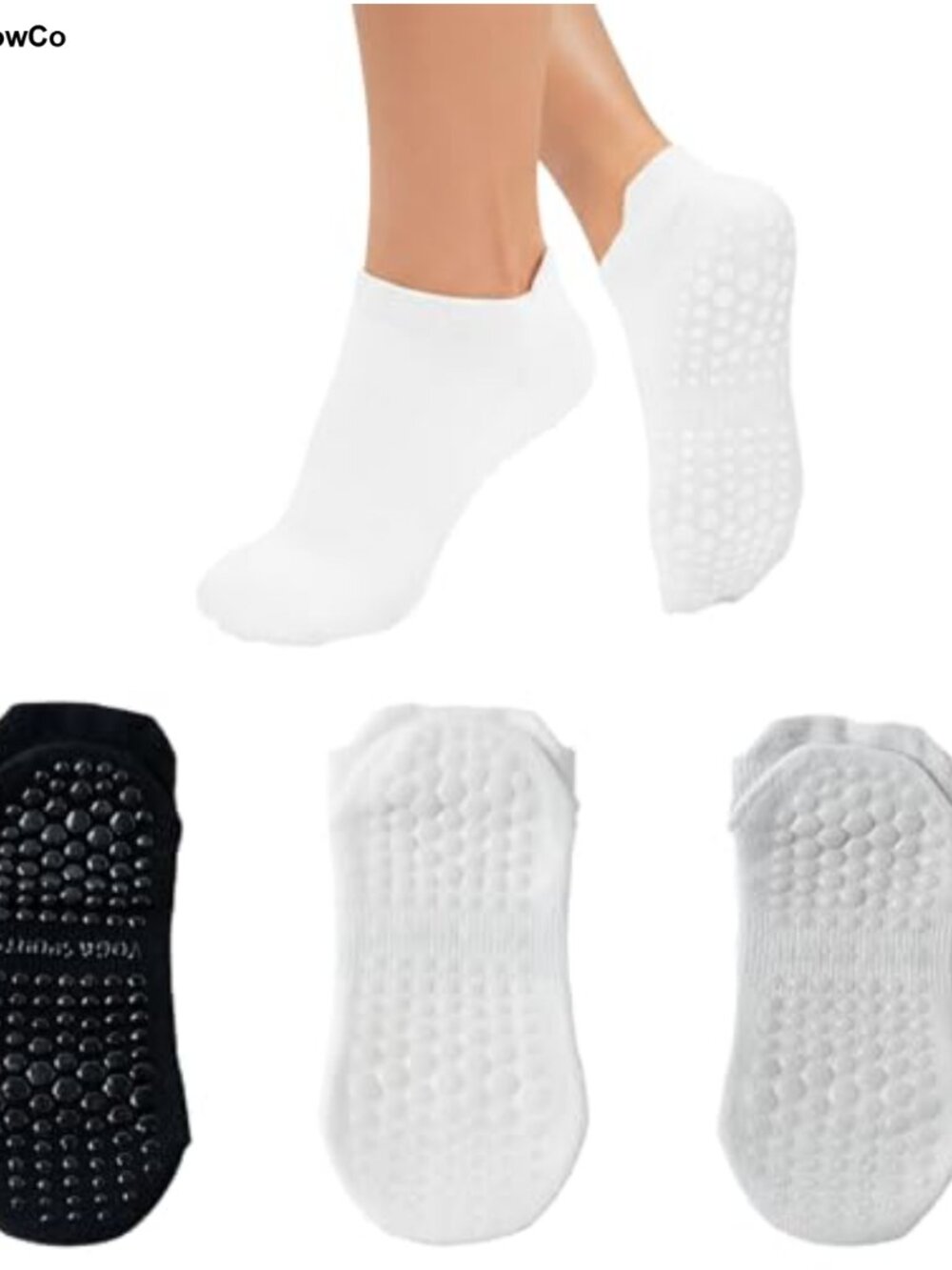 Womens Yoga Socks with Grips 3 Pairs 90% Cotton Non Slip Pilates Barre